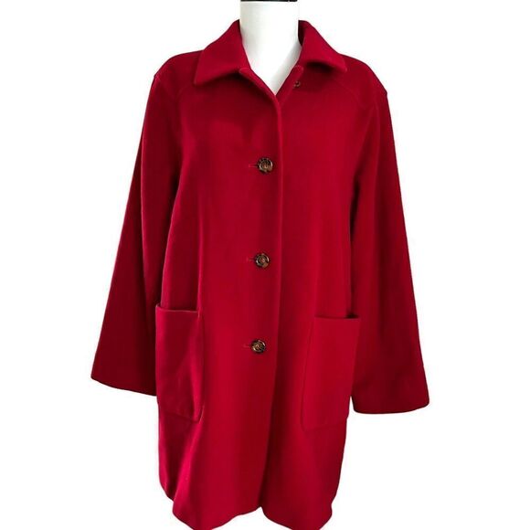 Vintage Talbots Red Wool Blend Coat Size 8 Overcoat Peacoat Patch pockets Lined - Picture 3 of 13
